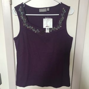 Croft & Barrow Deep Purple Beaded Tank Top Size Medium